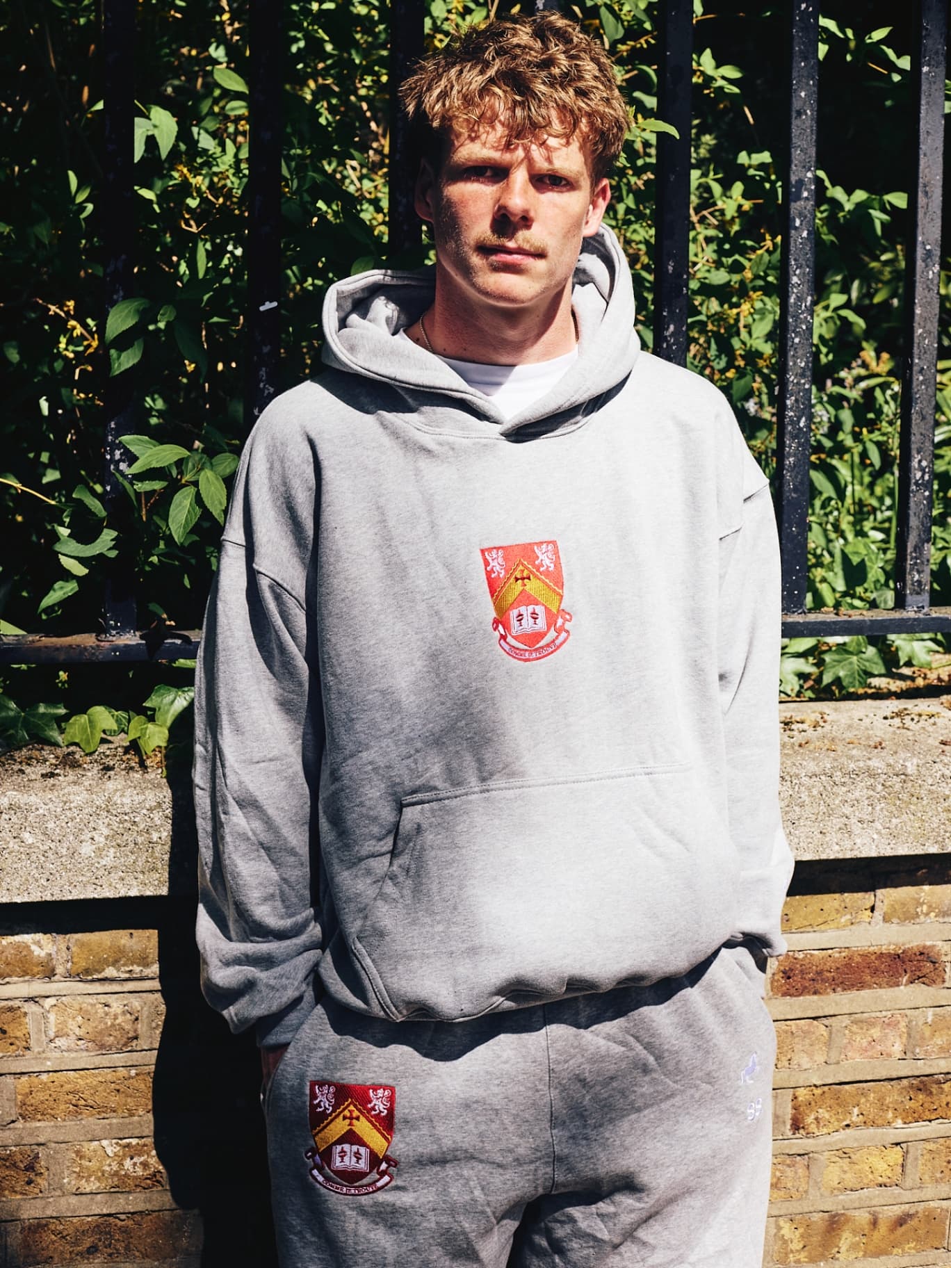 Navy hoodie worn outdoors